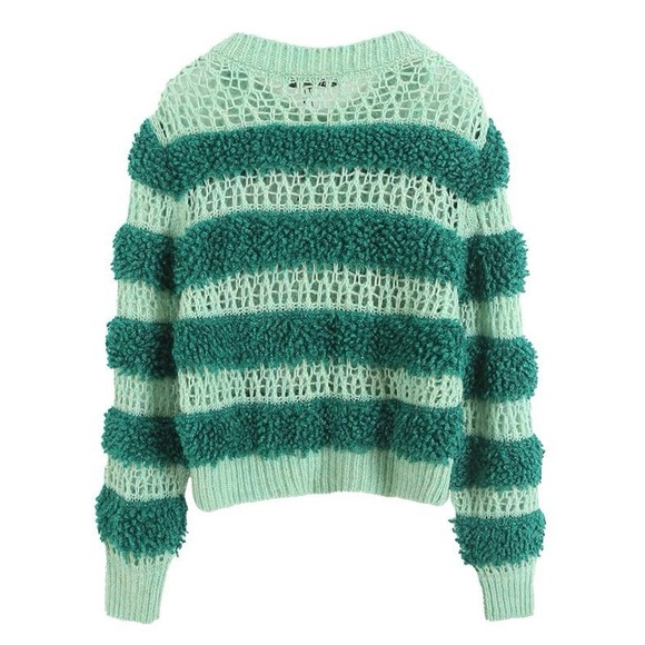 Zara Sz M Green Crew Neck Wool Blend Knit Jacket - Picture 4 of 16